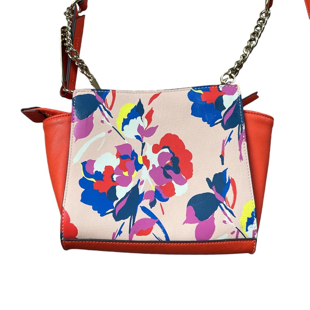 EMMA & SOPHIA Orange & Pink Floral  Crossbody‎ Leather  Purse Colorful Bag